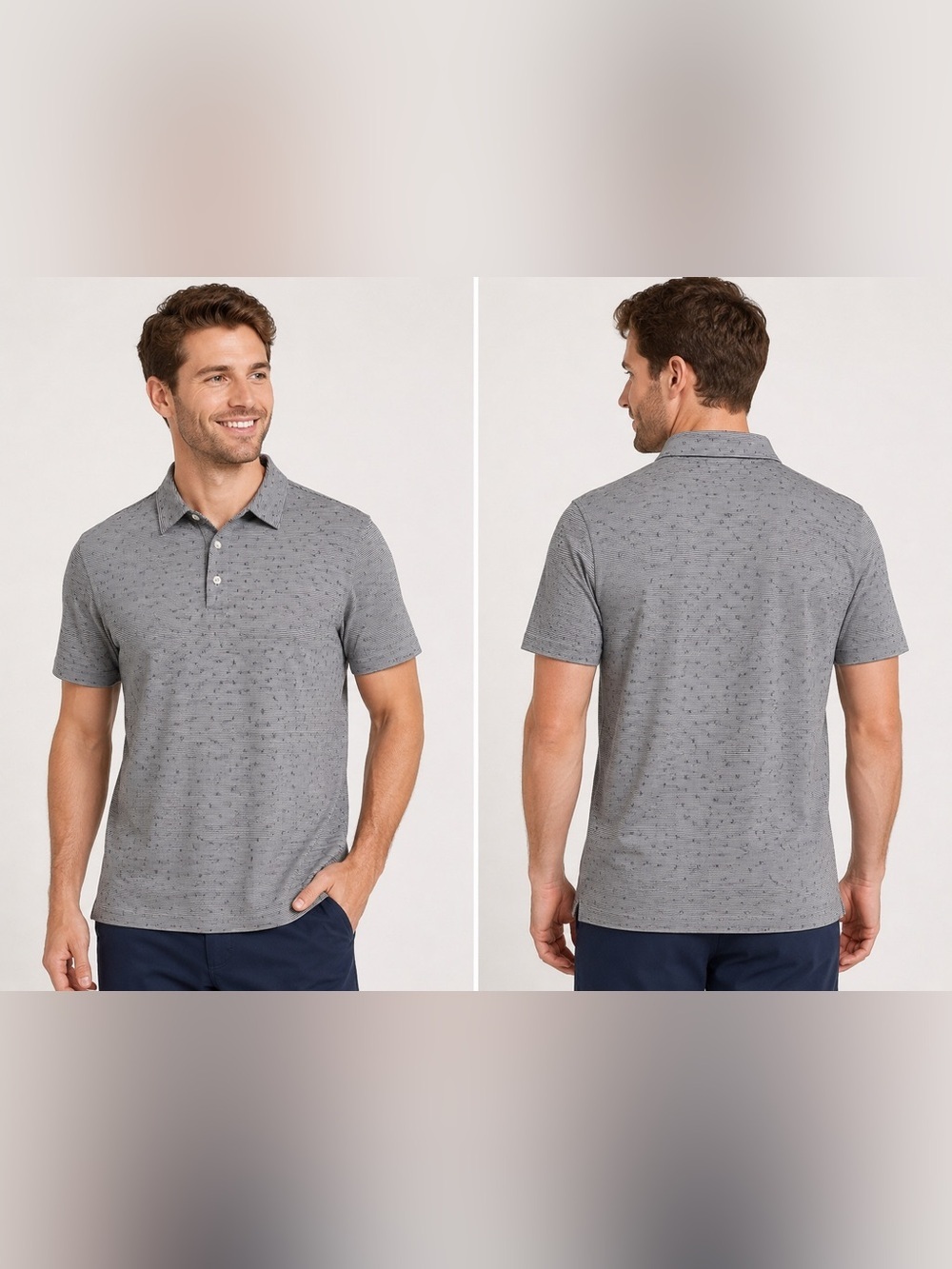 UNTUCKit Men’s Large Gray Striped Micro Print Polo Shirt 100% Cotton